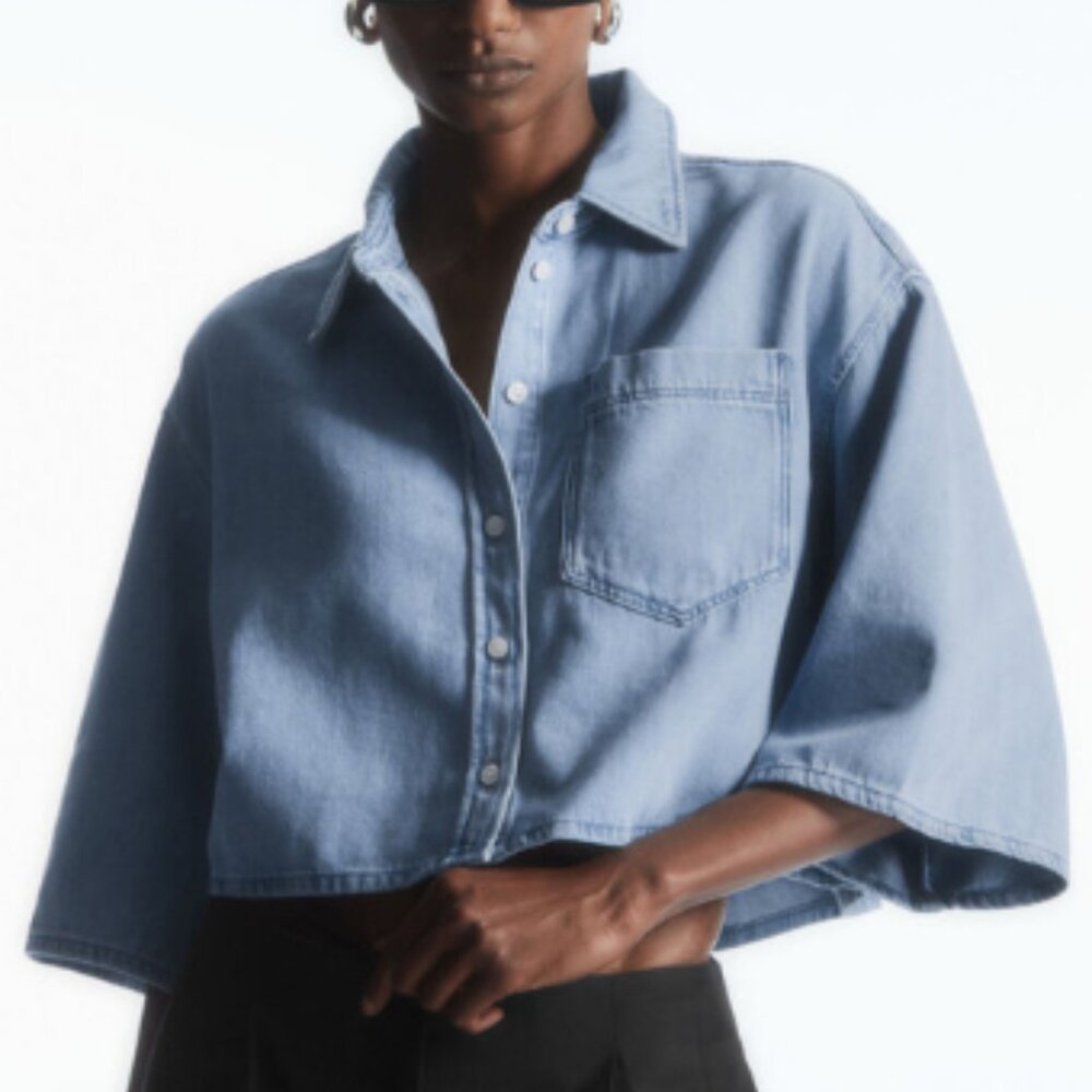 COS Cropped Denim Shirt (Size 6, Color: Light Blue)